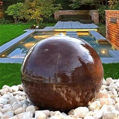 Fontaine décorative de caractéristique de l'eau de sphère en acier de Corten pour le jardin